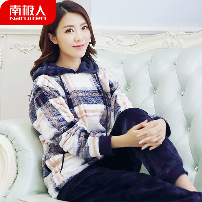 

Antarctic Pajamas Women Winter Flannel Thicken Warm Coral Velvet Winter Sweet Student Autumn Korean Womens Home Service Set NAS5X21022JD-12 Female Striped Cap