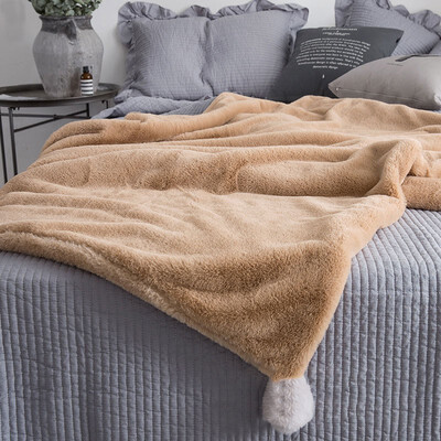 

NeillieN blanket knee blanketWarm cotton rabbit hair Bedding Throw Blanket nap Throw blanket with decorating ballCar Blanket