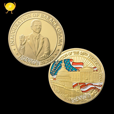 

2009 US President barack hussein Obamas challenge coin Barack Obama Inauguration Colored gold-plated coins Art Collectibles