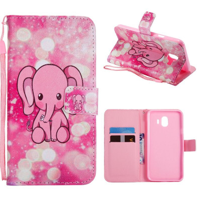 

MOONCASE Samsung Galaxy J4 card picture painted leather case - pink elephant