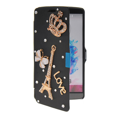 

MOONCASE Bling Rhinestone Crystal Ultre Slim Leather Side Flip Wallet Shell Back ЧЕХОЛ ДЛЯ LG G3 Black