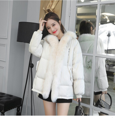 

Super fox fur collar short style down jacket women 2018 winter new long short short size white duck down coat