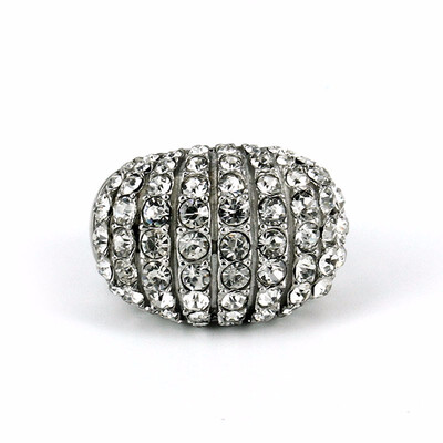 

Fan-Shaped Multi-Row Crystal Full White Stones Stainless Steel Finger ringSilver
