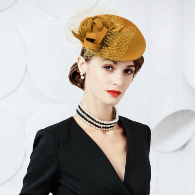 

Lady Black Wool Pillbox Hat Fashion Winter Women Elegant Wedding Dress Banquet Party Hats with Bowknot Felt Hats B-7451