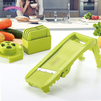 

Manual Slicer Kitchen Vegetable Fruit Grinder Cutter Adjustable Foot Grater Mandoline Shredder Chopper 5 Stainless Steel Blades