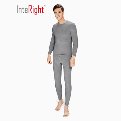 

INTERIGHT Mens volcanic rock medium thick plus velvet comfortable soft base round neck thermal underwear set light gray gray XXL code