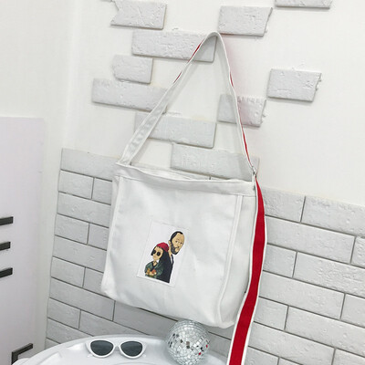 

Cartoon Printed Canvas Bag High-capacity Schoolbag Literature Shoulder BagTotte Crossbody Bag
