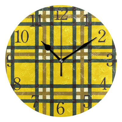 

Wall Clock Yellow Lattice Round Wall Clock Arabic Numerals Design