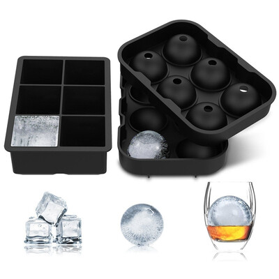 

UpperX Ice Square Trays Black Silicone 6 Giant Ice Ball Square Maker Use for Kids with Candy Pudding Jelly Milk Juice Chocolate