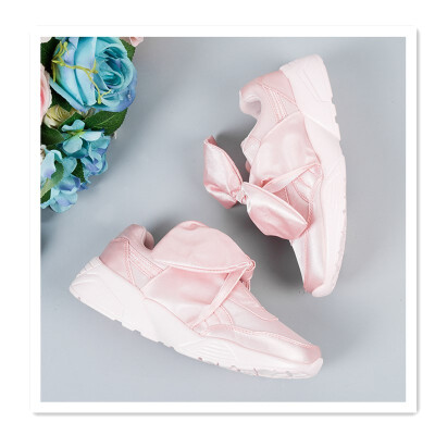 

Spring&summer womens running shoes ribbon satin single shoes bow shoes shoes court shoes round head thick bottom casual runni