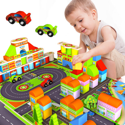 

MING TA MTW-018 168 racing field assembled blocks wooden educational toy