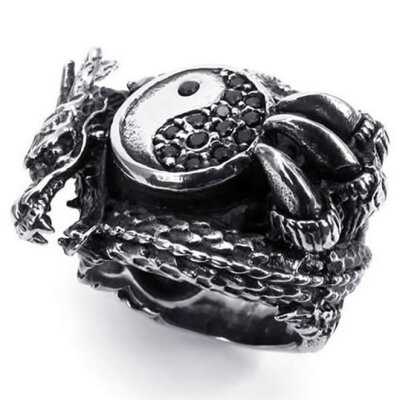 

Hpolw superior quality Vintage fashion black Stainless Steel Gothic Dragon Biker Mens Ring