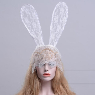 

Halloween Ornaments Lace Rabbit Ears Hair Accessories Headband Mask Prom Headdress Party