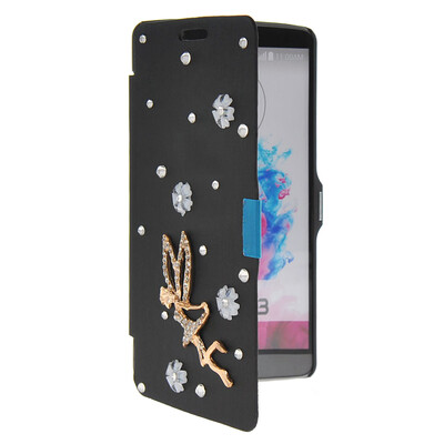 

MOONCASE Bling Rhinestone Crystal Ultre Slim Leather Side Flip Wallet Shell Back ЧЕХОЛ ДЛЯ LG G3 Black