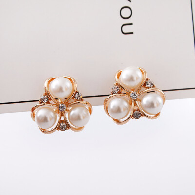 

womens earrings clipsRice white pearl rose gold clip on earrings simulated pearlbowknot cushion without pierced ear clip