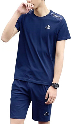 

Mens round collar T-shirt cotton shorts summer sports leisure kit custom logo printing characters youth breathable outdoor shorts