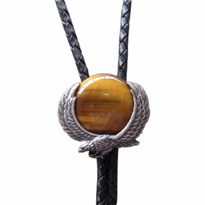 

Vintage Fly Eagle W Tiger Eyes Stone Wedding Bolo Tie Leather Necklace