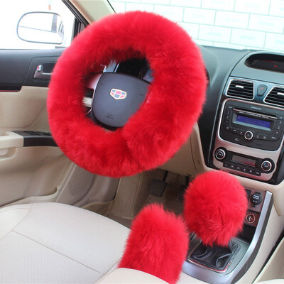 

Universal Car Plush Fuzzy Steering Wheel Cover Wool Fur Gear Knob Shifter Brake