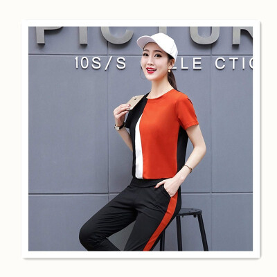

Contrast Summer Sports & Leisure Set Two-piece Short Sleeve Pants Fashion sportswear