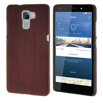 

MOONCASE Wooden style Hard Rubber Shell Back Case Cover for Huawei Honor 7 Dark Red