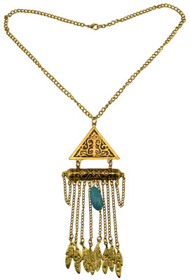 

Idealway 2 Colors Gold Silver Alloy Triangle Leaves Chain Tassel Turquoise Stone Pendant Necklaces Women Jewelry