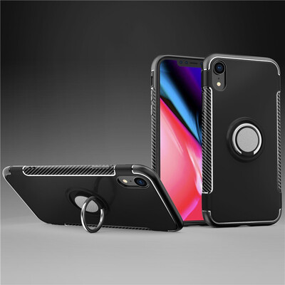 

Fecoprior Back Cover For iPhone XR iPhoneXR Case Car Holder Stand Hard PC Silicon Ring Suction Bracket Celulars