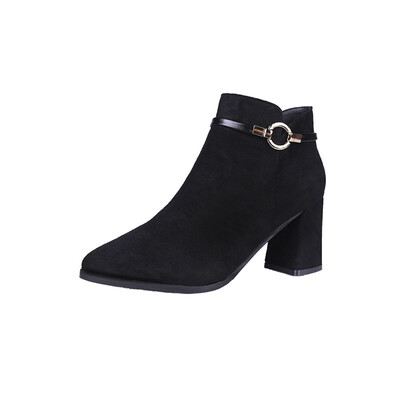

2018 fashion autumn&winter new Korean version of suede Martin boots female pointed thick with short boots high-heeled bare boo