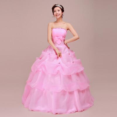 

3 Color For Available 2018 Korean Style Sweet Princess Wedding Dress Large Size Red White Pink Retro Lotus Bridal Wedding Dress