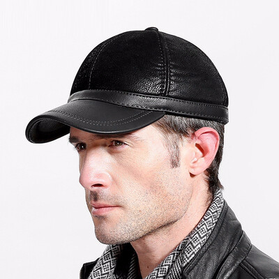 

2018 Mans PU Leather Hat Male Golf Baseball Cap Adult Casual Baseball Hat Adjustable Yong Man Winter Warm Wear B-7213