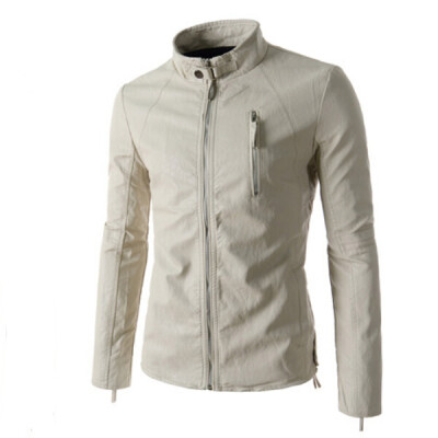 

Zogaa New Mens Leather Pure Color Slim Short