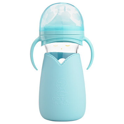 

Small Dot DOT anti-flatulence easy to suck cute baby wide mouthfeel warm glass bottle 260ml blue