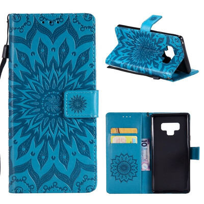 

MOONCASE Samsung Galaxy Note 9 Embossed Sun Flower Leather Case - Blue