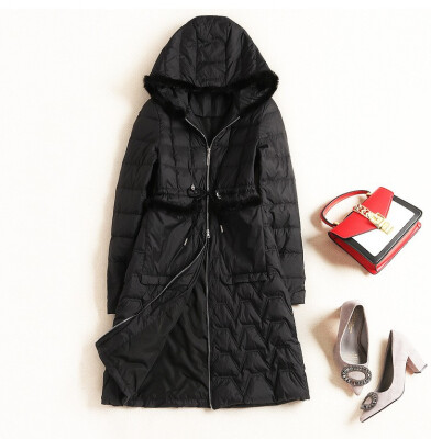 

Winter new womens down jacket 2018 Europe&America hooded long sleeve pure color slim ladies long coat