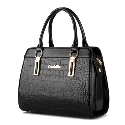 

Bag lady 2019 new style bright patent leather stone pattern fashionable European style&elegant one-shoulder model handbag