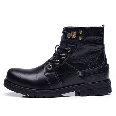 

Waterproof Winter Warm Snow Boots Men Cow Split Leather Motorcycle Ankle Fashion High Cut Male Casual Clearance