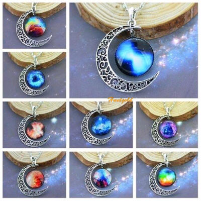 

1PC Random Color Pretty Time Pendant Necklace Moon Crescent Cabochon Shape 2015 New Arrival