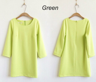 

Women Solid Sleeve Chiffon Thick Dress Round Neck ML Pullover Dress Slim Mini Straight Dress