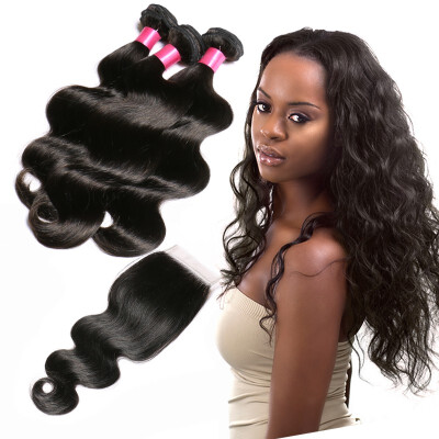 

Peruvian Virgin Hair Body Wave 3 Bundles With Closure Good Quality Natural Color Unprocessed Human Hair With lace Closure