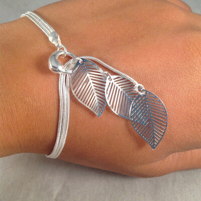 

2018 Fashion Women Silver Leaves Bracelets Delicate Hollowed-out Leaf Bangle