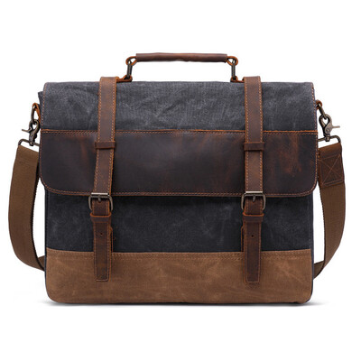 

Vintage Canvas Handbags Men Shoulder Bag Crazy Horse Leather Casual Crossbody Bag Mens Travel Bags Laptop Briefcase Bag Totes
