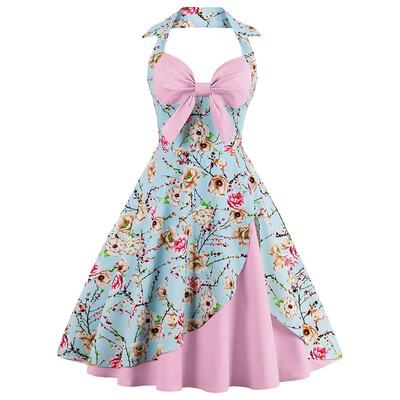 

Halter Neck Floral Pin Up A Line Dress