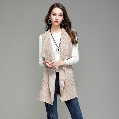 

PREISEI Spring Autumn Women Casual Loose Solid Turn-down Collar Sleeveless Long Knitted Sweater Cardigan Mujer Coat