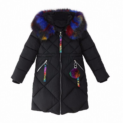 

-30 degrees Girls Cotton-padded Outerwear & Coats 2018 Winter Children Warm Clothes fashion multicolour Fur Collar Jacket 3-16 Y