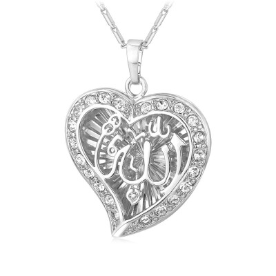 

Classic Allah Pendant Necklace Wholesale Platinum /18K Real Gold Plated Crystal Heart Shape Arabic Jewelry Muslim 2015 New