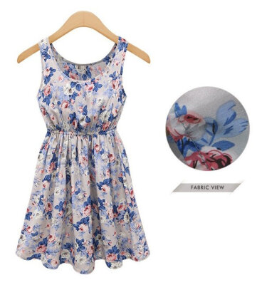 

New Women's European Style Flower Print Sleeveless Vest Dress Ladies Party Evening Dress