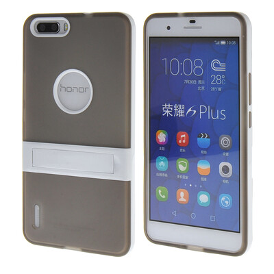

MOONCASE Huawei Case Jelly color Silicone Gel TPU Skin Slim With Stand Back Case Cover for Huawei Honor 6 Plus Grey