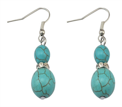 

Idealway New Fashion Natural Turquoise Beads Rhinestone Hook Dangle Earrings Women Jewelry