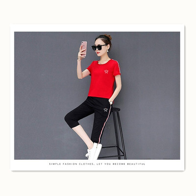 

Cropped short-sleeved two-piece suit Summer womens sports suit