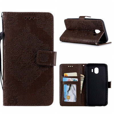 

MOONCASE Samsung Galaxy J4 Blue&White Porcelain Embossed Leather Case - Brown