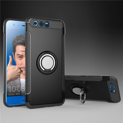 

Fecoprior Back Cover For Huawei Honor 9 Honor9 Case Car Holder Stand Hard PC Silicon Ring Suction Bracket Celulars